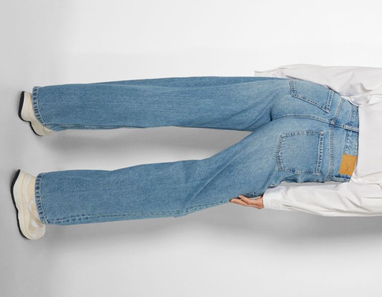 Light Blue Women's Bershka Ripped Wide-leg ’90s Jeans | hjpvnEOwQoK