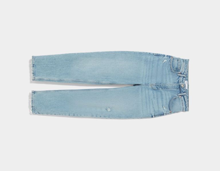 Light Blue Women's Bershka Slim Comfort Fit Mom Jeans | KQCmy5E3iiZ