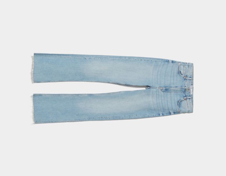 Light Blue Women's Bershka Straight Fit Relax Fit With Side Split Hems Jeans | 6pupmSwE6PR