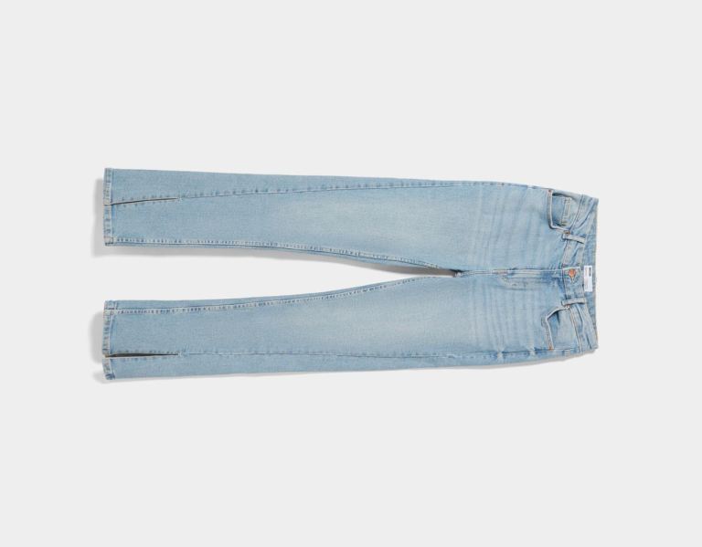 Light Blue Women's Bershka Straight Relax Fit With Slits Jeans | A7VdHQZ7jTK