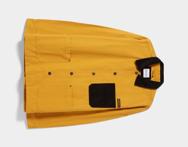 Mustard Men's Bershka Over With Contrast Pocket Shirts | 25jNlGcVTlo