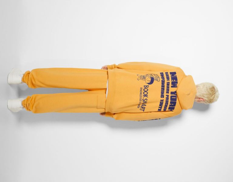 Mustard Men's Bershka Oversize Plush Joggers Pants | Y06FVB7toL0