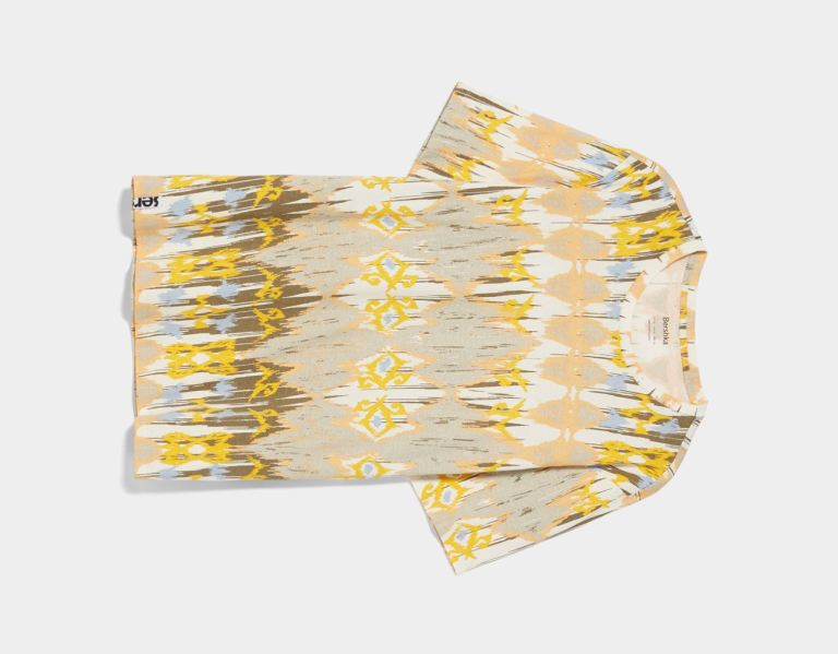 Mustard Men's Bershka Printed Regular-fit Short Sleeve T Shirts | YJroTgdhkVX