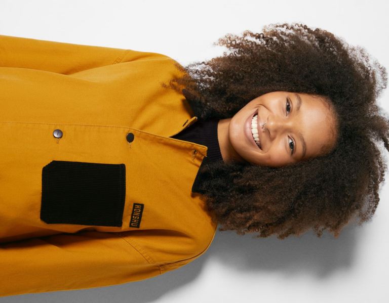 Mustard Women's Bershka Over With Contrast Pocket Shirts | qzzWajnuMFa