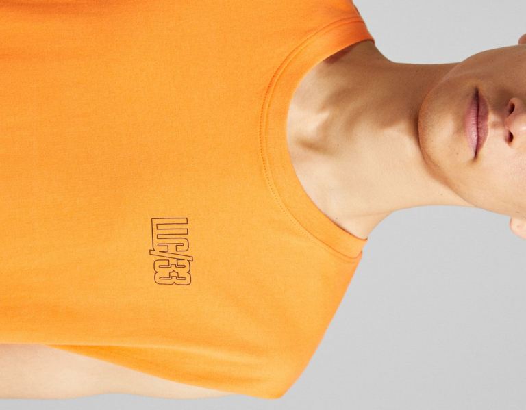 Orange Men's Bershka Faux Leather T Shirts | l2EclaERwAQ