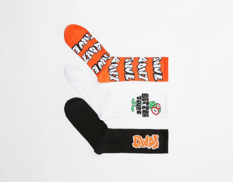 Orange Men\'s Bershka Set Of 3 Graffiti Socks | 2KbGS9YZN0R