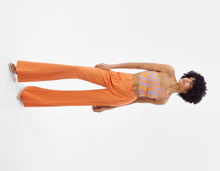 Orange Women's Bershka Asymmetric With Two Straps Tops | kKl1ZnWDJhz