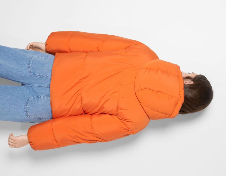 Orange Women's Bershka Oversize Hooded Puffer Jackets | FXa2gG2zbqc