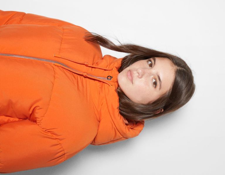 Orange Women's Bershka Oversize Hooded Puffer Jackets | FXa2gG2zbqc