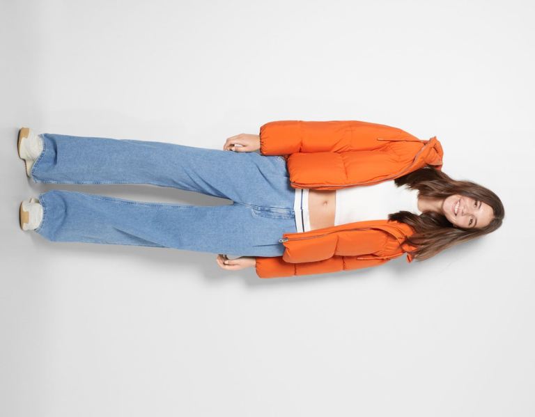 Orange Women's Bershka Oversize Hooded Puffer Jackets | FXa2gG2zbqc