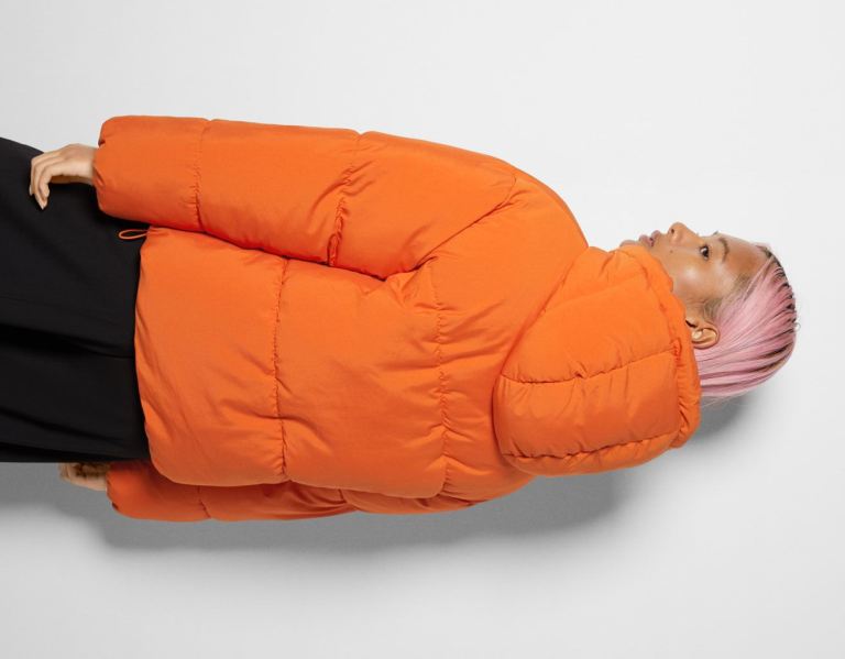 Orange Women's Bershka Oversize Hooded Puffer Jackets | HZEEnhRsUkP