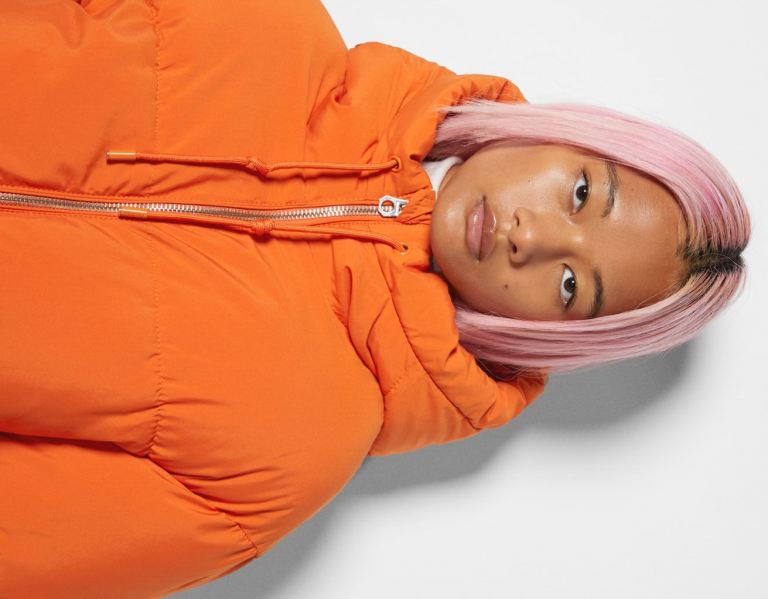 Orange Women's Bershka Oversize Hooded Puffer Jackets | HZEEnhRsUkP