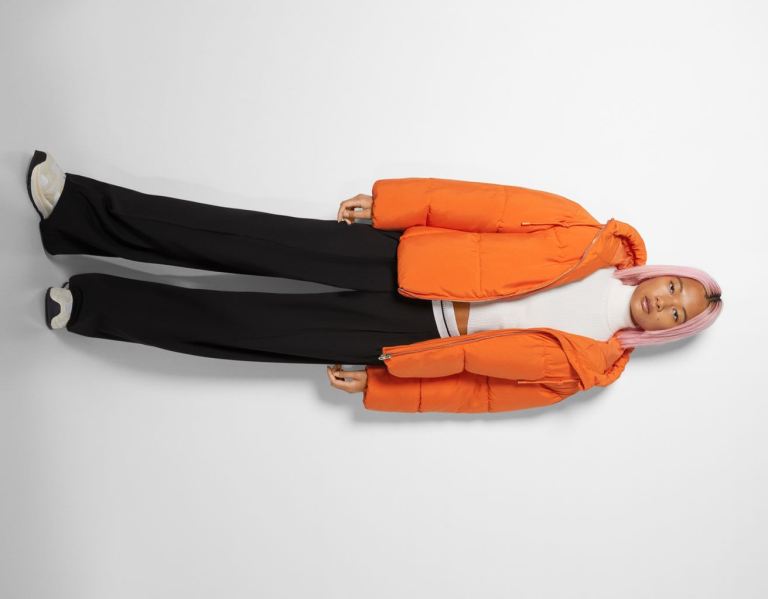 Orange Women's Bershka Oversize Hooded Puffer Jackets | HZEEnhRsUkP