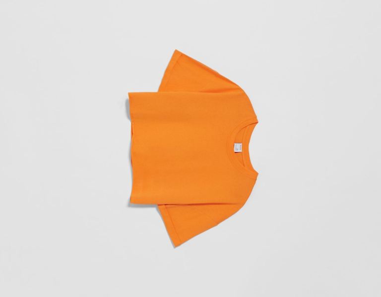 Orange Women's Bershka Short Sleeve Cropped T Shirts | P4oeYIJSIuD