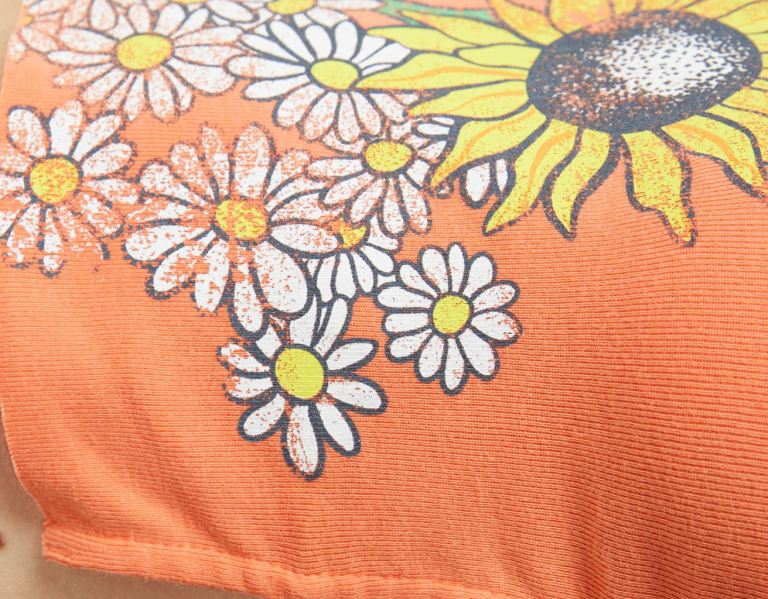 Orange Women's Bershka Short Sleeve Floral Print T Shirts | RhGQCYpB96B