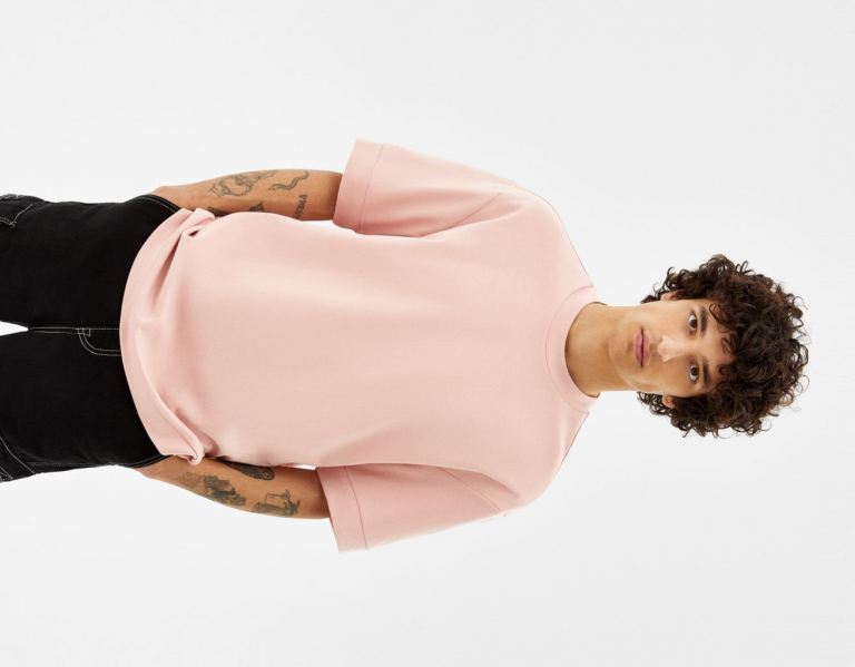 Pink Men\'s Bershka Boxy-fit Short Sleeve T Shirts | eZdJ2RDc5p2