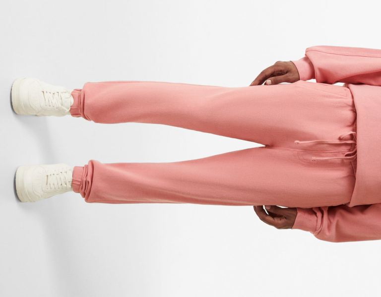 Pink Men's Bershka Crew Neck Faded Sweatshirt Tracksuits | lNXGBENOtis