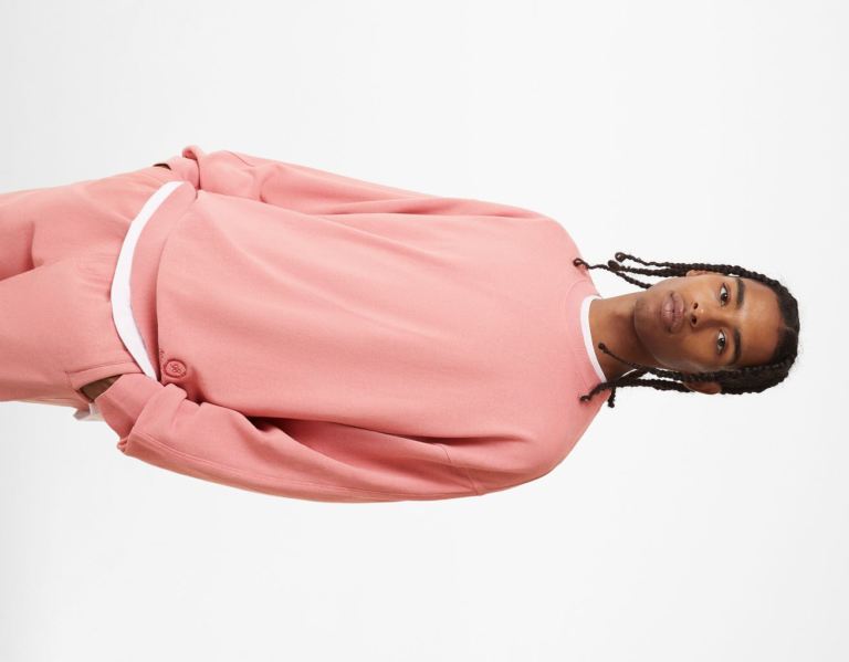 Pink Men\'s Bershka Crew Neck Faded Sweatshirt Tracksuits | lNXGBENOtis