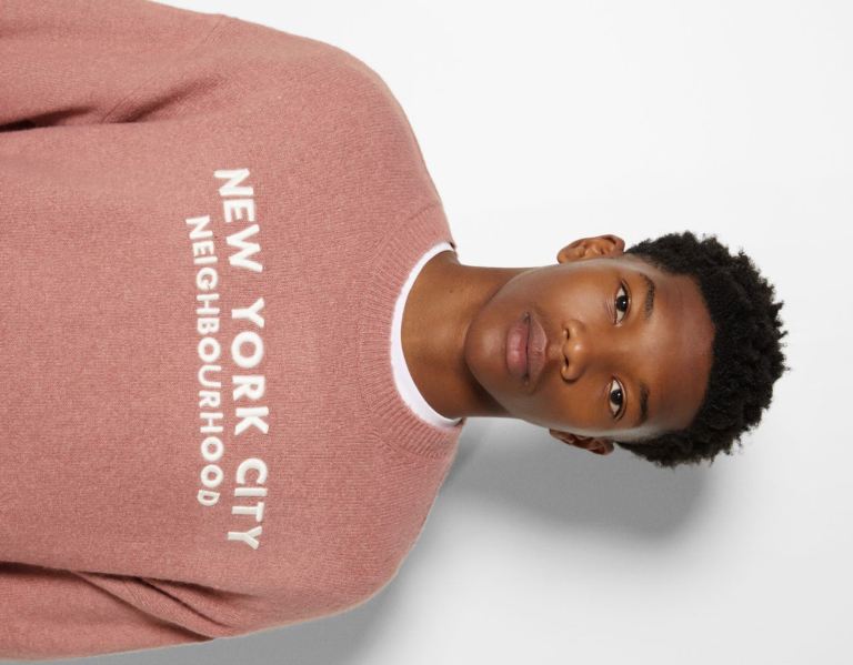 Pink Men's Bershka Embroidered Varsity Sweater Sweaters | tfmHVrbtciM