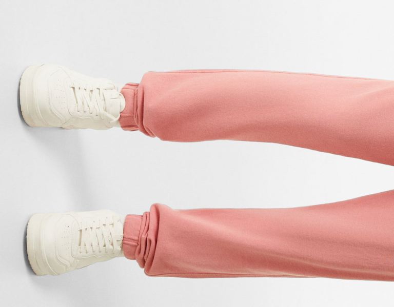 Pink Men's Bershka Faded Plush Joggers Tracksuits | M9UdH4Eylne