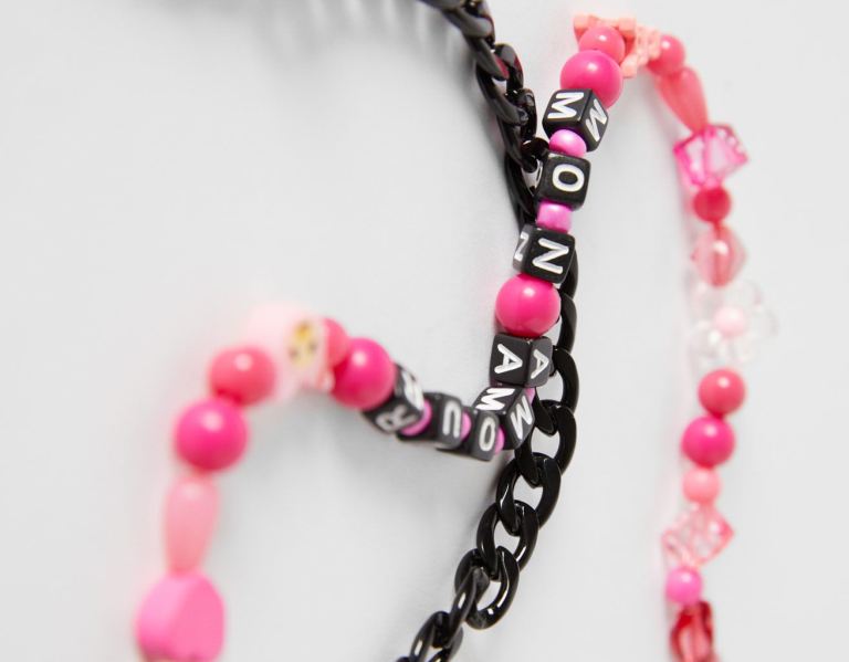 Pink Men's Bershka Funny Love Necklace Jewelry | JBuzUkiBwxN