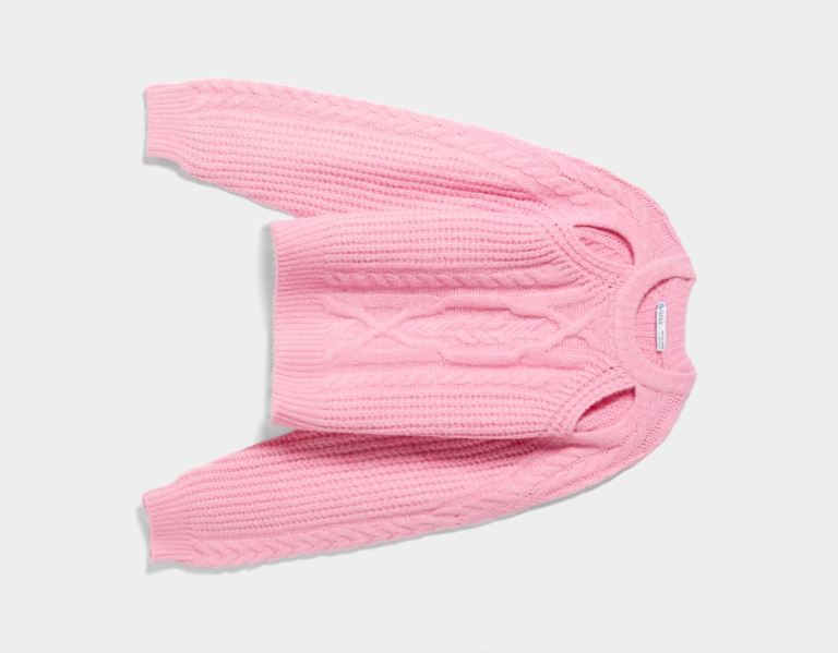 Pink Women's Bershka Cable-knit Cut Out Sweater Sweaters | T4v0j3Qfdlt