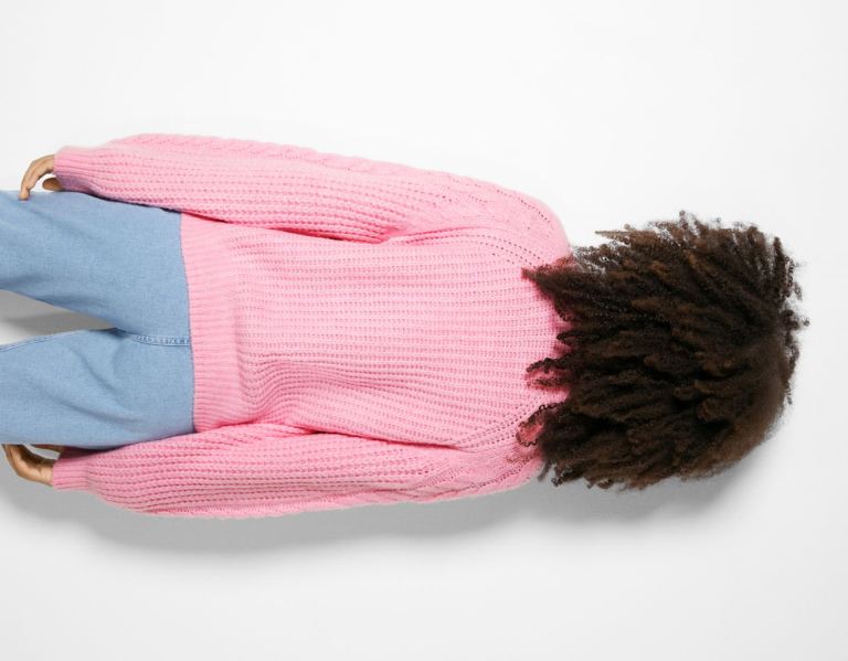 Pink Women's Bershka Cable-knit Cut Out Sweater Knitwear | aJxeoLiKgQv