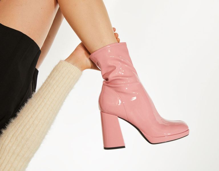 Pink Women's Bershka Fitted High-heel Mini Ankle Platform Boots | KZ0RF43kKUf