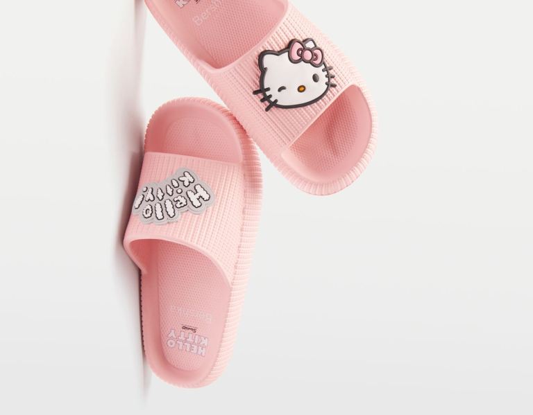 Pink Women's Bershka Hello Kitty Flat Sandals | QWSw7CJDxLw