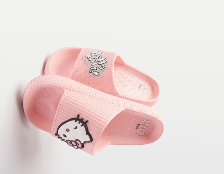 Pink Women's Bershka Hello Kitty Flat Sandals | QWSw7CJDxLw