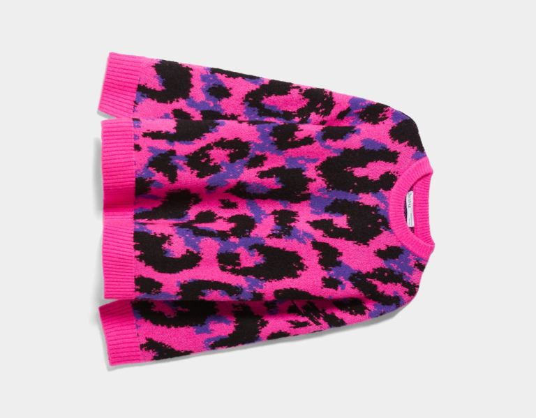 Pink Women's Bershka Leopard Print Jacquard Sweater Knitwear | snsPGbKlVGo