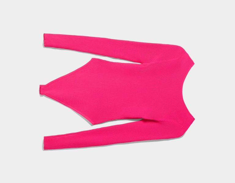 Pink Women's Bershka Long Sleeve With An Open Back Bodysuit | BS6DWKjuM5X