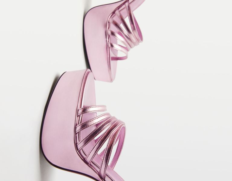 Pink Women's Bershka Metallic High-heel Xl Platform Heels Sandals | LYYqzmdC8IO