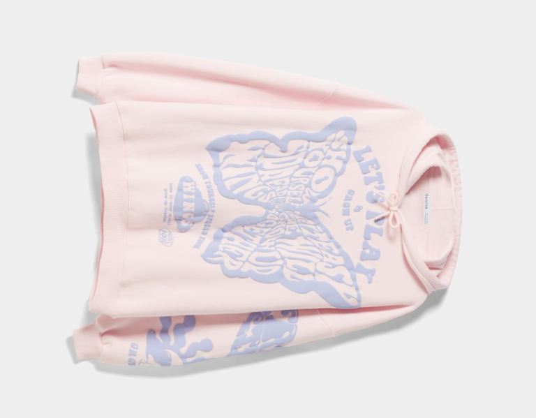 Pink Women's Bershka Printed Hoodie | ratqhAGO4Vo