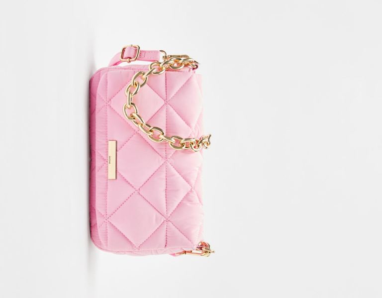 Pink Women's Bershka Quilted Nylon-effect With Thick Chain Bags | HPRVDsjh5Rq