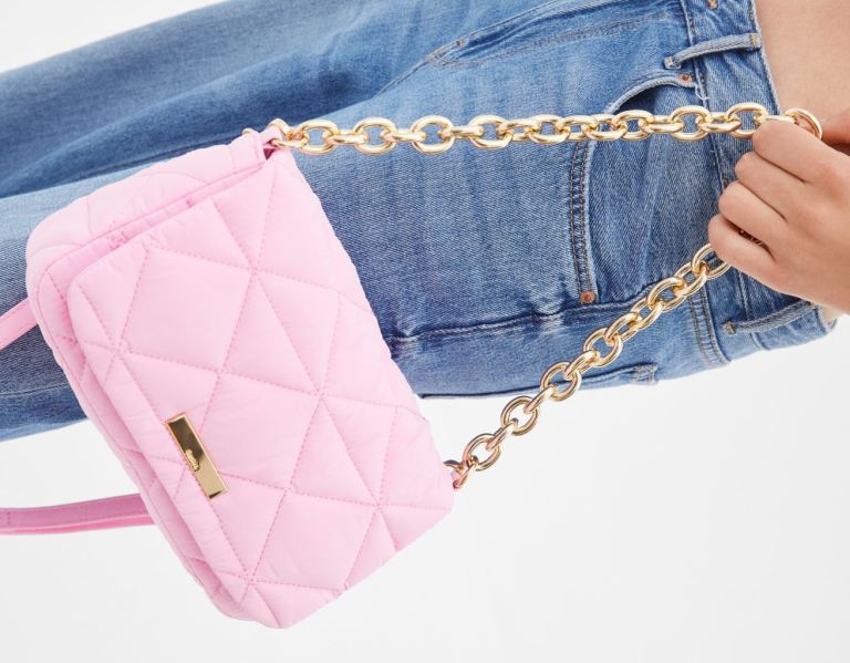 Pink Women's Bershka Quilted Nylon-effect With Thick Chain Bags | HPRVDsjh5Rq