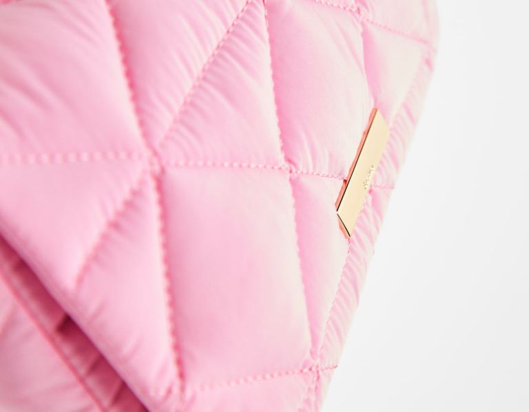 Pink Women's Bershka Quilted Nylon-effect With Thick Chain Bags | HPRVDsjh5Rq