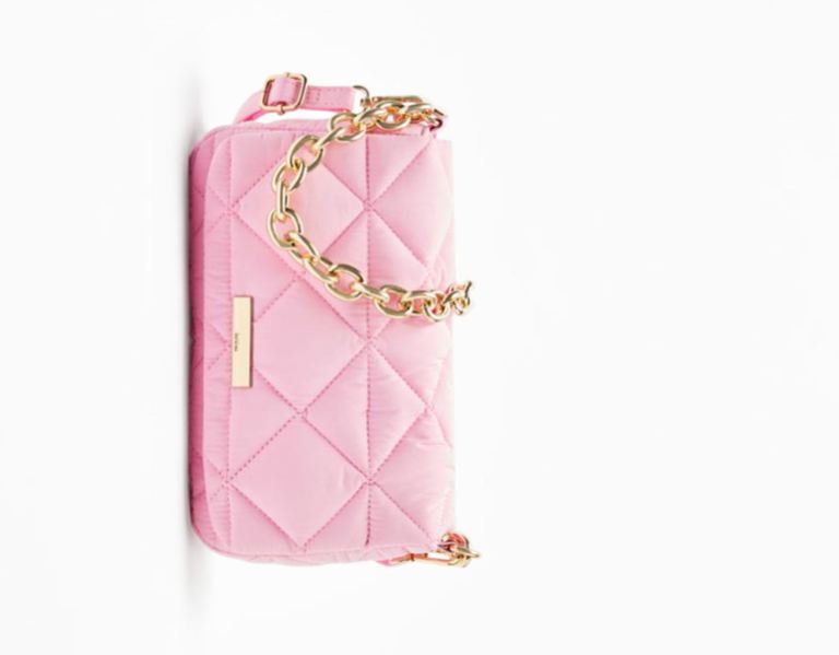 Pink Women's Bershka Quilted Nylon-effect With Thick Chain Bags | HPRVDsjh5Rq