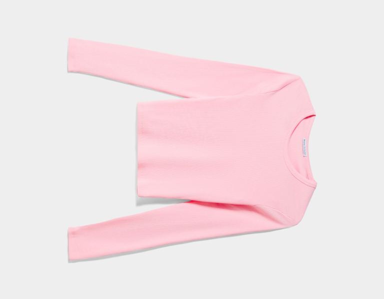 Pink Women's Bershka Ribbed Long Sleeve T Shirts | rkFdZxpu3WW