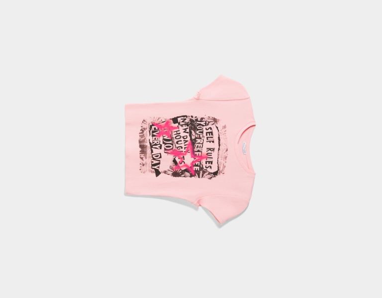 Pink Women's Bershka Ribbed Short Sleeve With Print T Shirts | l4oOquXnrtb