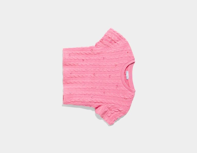 Pink Women's Bershka Short Sleeve With Beading T Shirts | YCE4Bx3SqIR