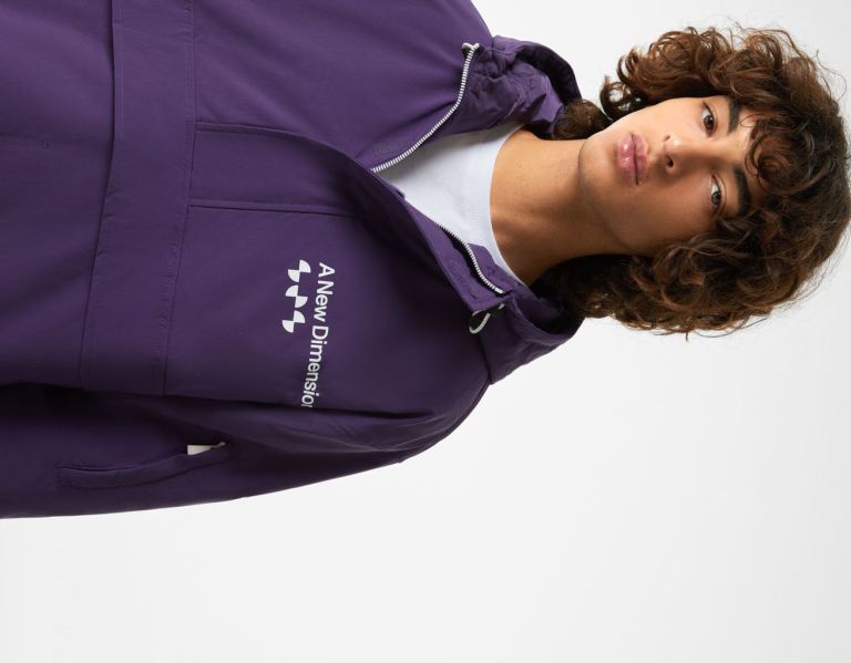 Purple Men's Bershka Puffer With Detachable Hood Jackets | hEWtR7yao4K