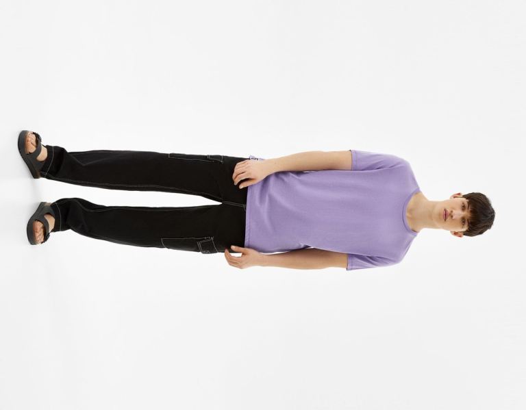 Purple Men's Bershka Regular-fit Short Sleeve T Shirts | tQNKMd5uzsr