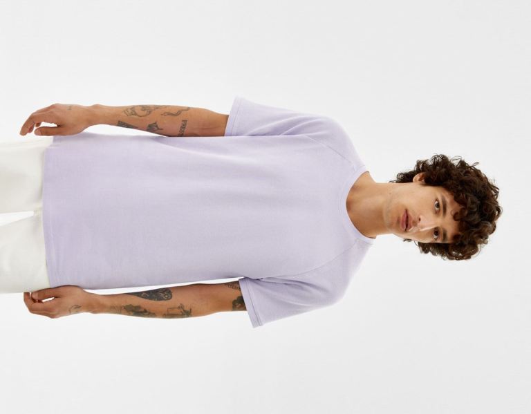 Purple Men\'s Bershka Short Sleeve Waffle-knit Piqué With Raglan Sleeves T Shirts | qgnfxHowwTm