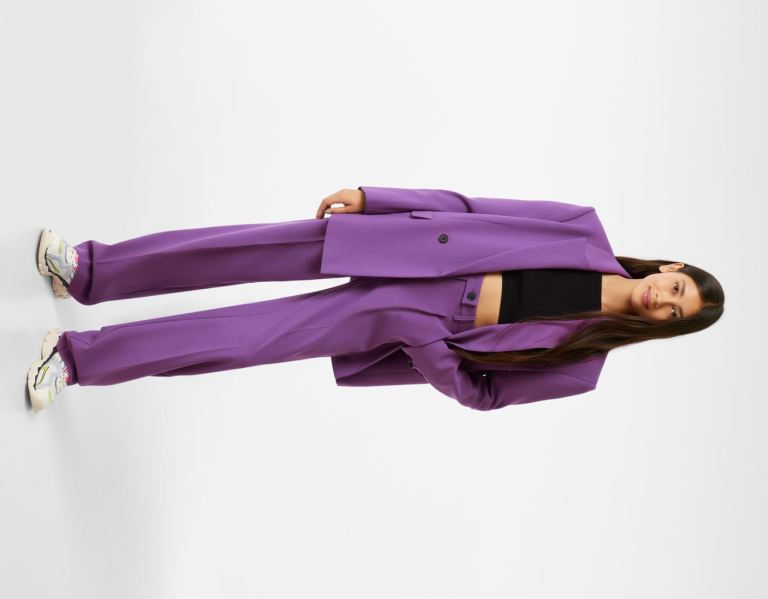 Purple Women\'s Bershka Blazer And Pants Set Suits | yNKcwFn7LHw