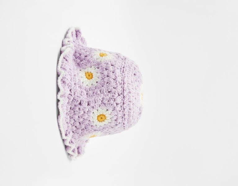 Purple Women's Bershka Crochet Floral Bucket Hats | S0Utgbqn53m