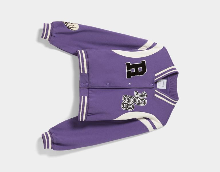 Purple Women's Bershka Cropped Varsity Jackets | ebGYYvT9g4Z