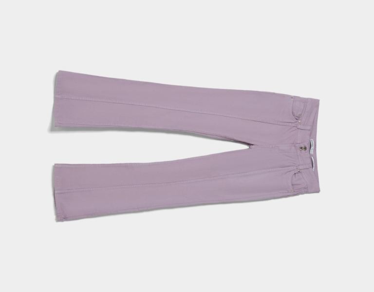 Purple Women's Bershka Low-rise Flared Twill Pants | IlRVJrziLAq