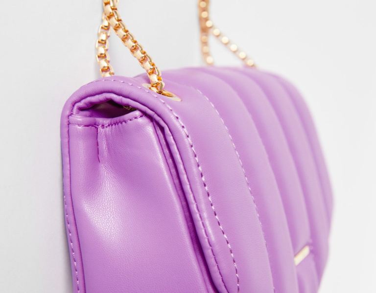 Purple Women's Bershka Quilted Hand With Vertical Chain Bags | XfSGqAVyROs