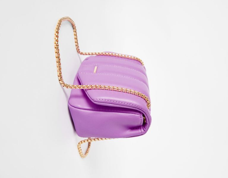 Purple Women's Bershka Quilted Hand With Vertical Chain Bags | XfSGqAVyROs